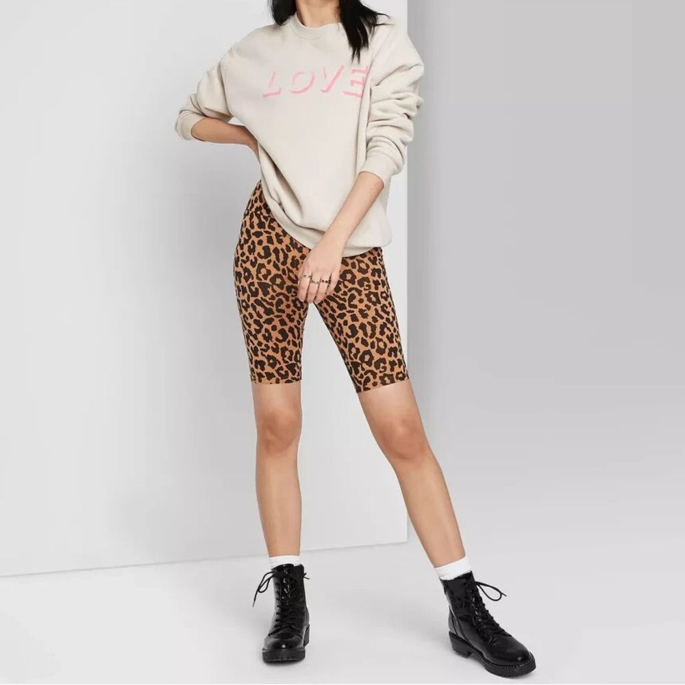 Wild Fable Brown and Black Bike Shorts Leopard Print